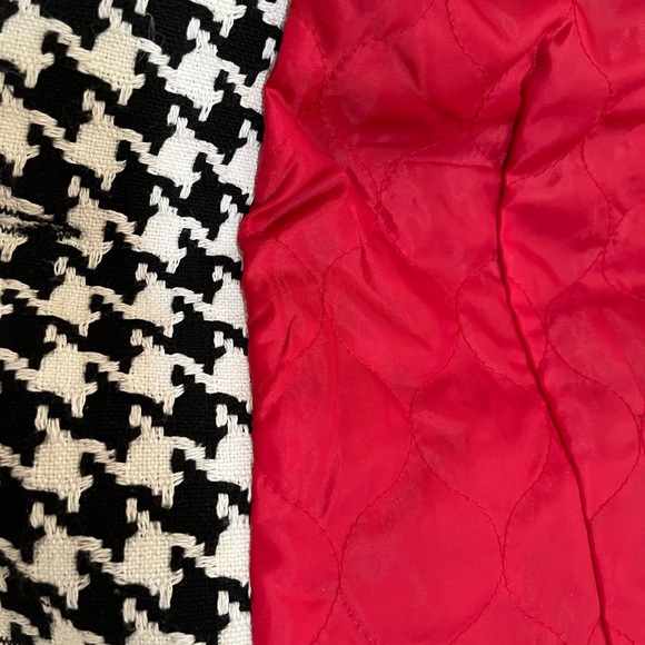 Desigual of Spain Herringbone Coat Jacket Black White Red Quilted Lined 42 Euro - Picture 6 of 16